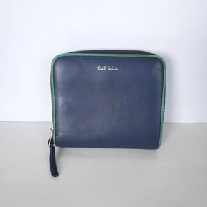 Paul Smith Blue Green Leather Bifold Card Case Medium Wallet Designer Unisex